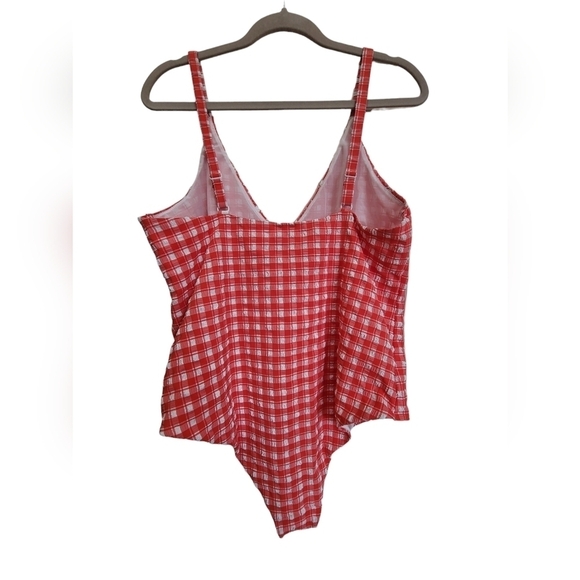 ASOS Sz 14 Orange White Checkered One Piece Swim Suit with Adjustable Straps - Picture 2 of 8